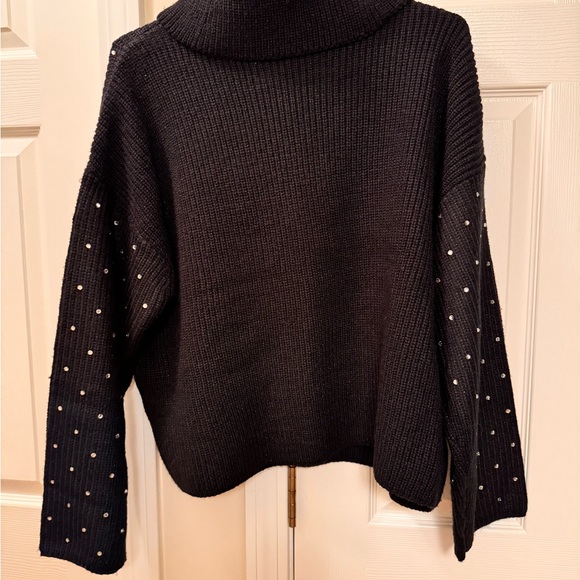 Oversized turtleneck sweater with rhinestones. Size L fits like XL. - Picture 3 of 7